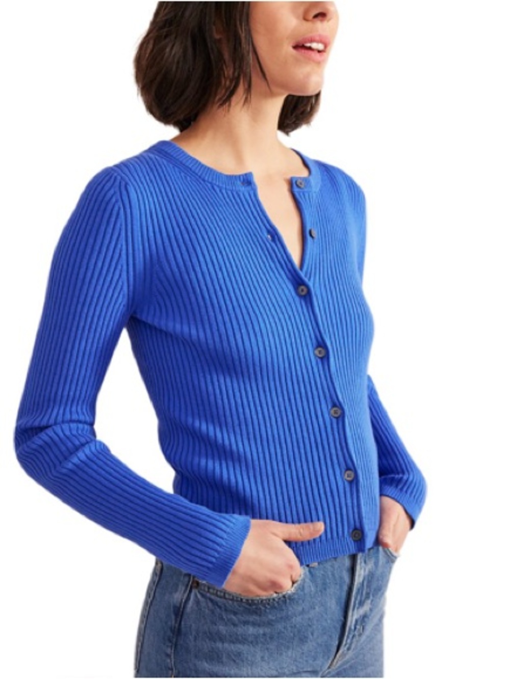 Boden Royal Blue Ribbed Cotton Blend Cardigan Sweater Size M - Picture 2 of 8
